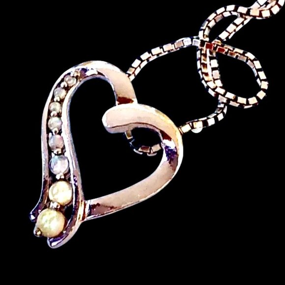 Vintage Necklace Sterling Silver Heart Pendant Aurora Borealis Rhinestone PAS - Picture 7 of 15